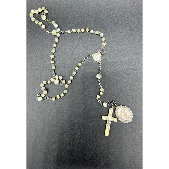 Vintage Mother of Pearl Rosary Catholic MOP Prayer Beads Saint Anthony - Picture 2 of 9